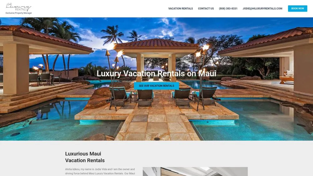 HI Luxury Rentals website homepage